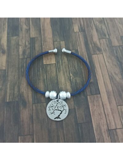 Bracelet jonc bleu-argenté arbre de vie