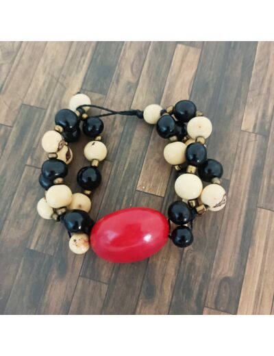 Bracelet Magda rouge-noir-beige en ivoire végétal