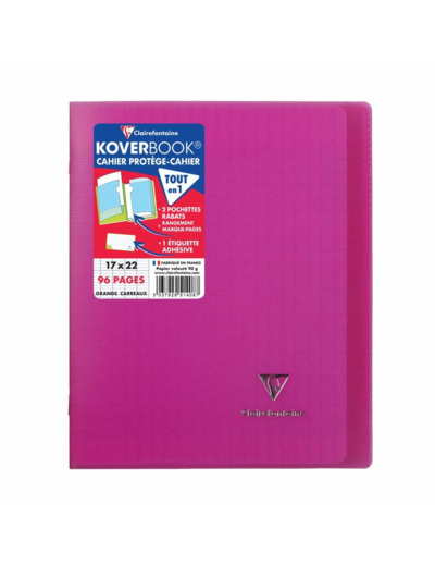 Cahier "Koverbook" - Polypro - 17x22 - 96 pages - Séyès - Rose transparent