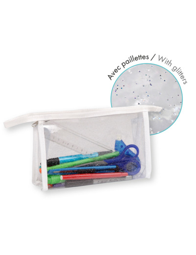 Trousse rectangulaire transparente pailletée - Spécial examen