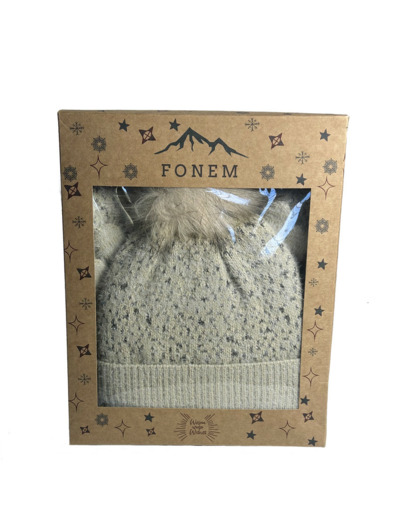 Fonem Lot Gants, Echarpe & Bonnet A Paillettes Beige