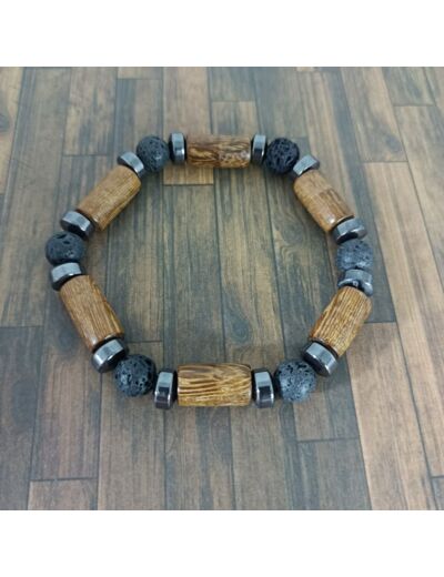 Bracelet bois/pierre de lave/hématite 8mm