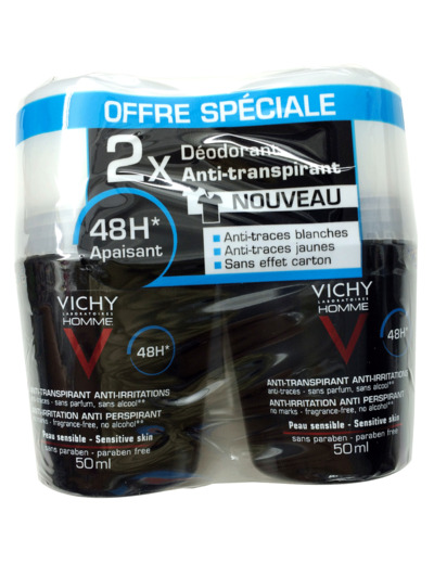 Deodorant Bille Anti-transpirant 48h Peaux Sensibles 2x50 ml Homme Vichy