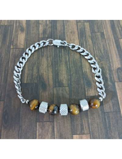 Bracelet homme gourmette/œil de tigre