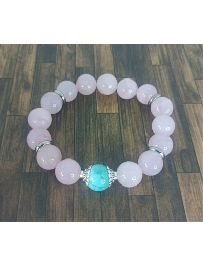 Bracelet quartz rose/turquoise 12mm