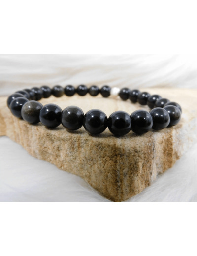 BRACELET OBSIDIENNE DOREE