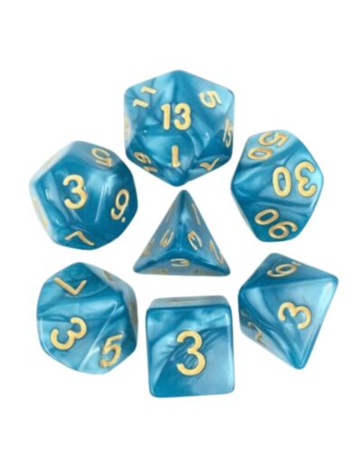 HDP-21 lot de 7 Dés – 16mm- Bleu nacré et or