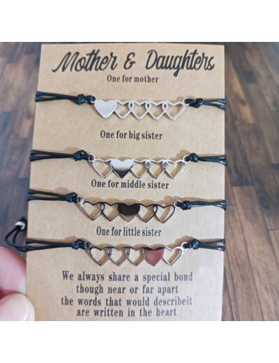 4 bracelets mère & filles cœur