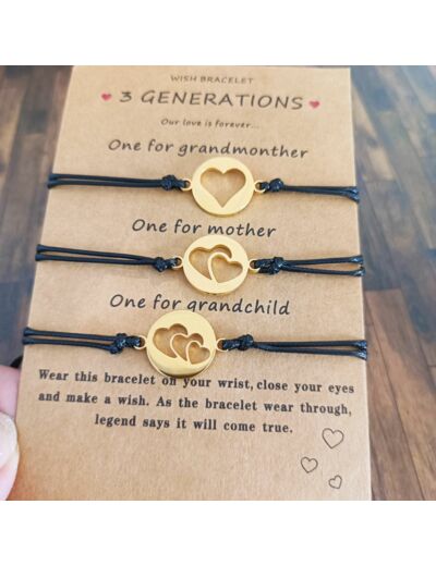 3 bracelets 3 génération cœur doré