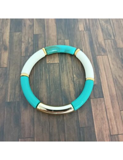 Bracelet tube turquoise blanc doré 32mm