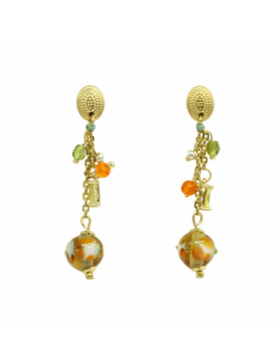 Boucles d'oreilles chaînes et perle Murano – Salvia