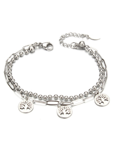 Bracelet double chaîne arbres de vie en acier inox