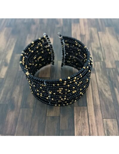 Bracelet multicouches (16) perles de rocaille noir/doré