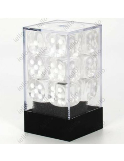 CHESSEX - Set de 12 dés 6 - TRANSPARENT - Clair/Blanc