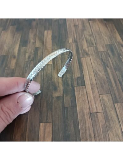 Bracelet jonc en acier Inox feuille Argenté