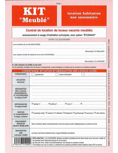 Contrat de location "meublé non saisonnier"