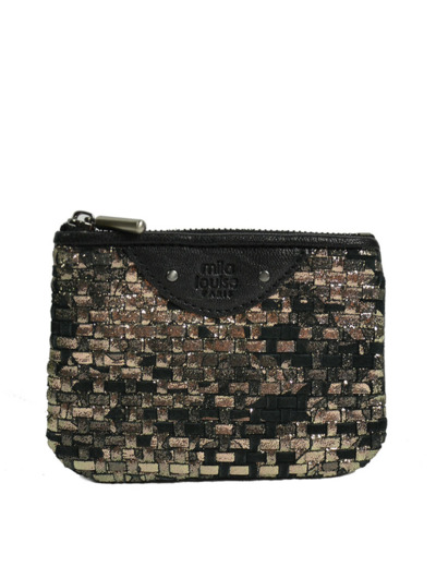 Mila Louise Briny XS W Petit Porte-Monnaie Cuir Tressé Noir Anthracite