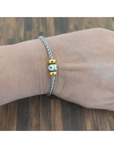 Bracelet œil porte bonheur en acier inoxydable argenté/doré