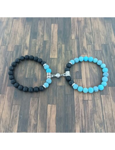 Bracelets de couple turquoise/pierre de lave