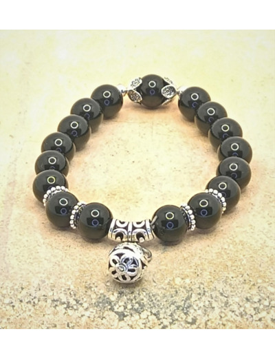 Bracelet tourmaline noire argenté/boule