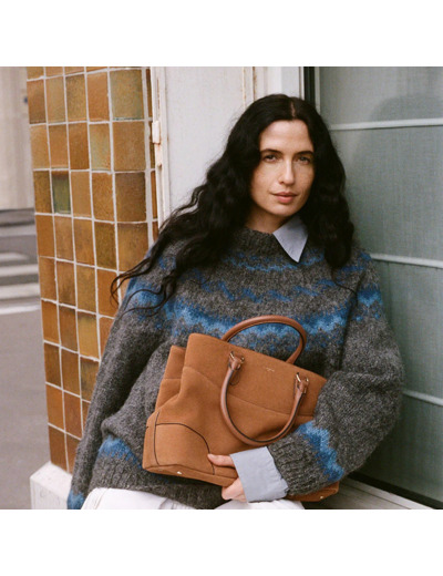 Le Tanneur Romy Grand Sac A Main En Cuir Nubuck Grainé Tan