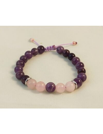 Bracelet ajustable améthyste / quartz rose