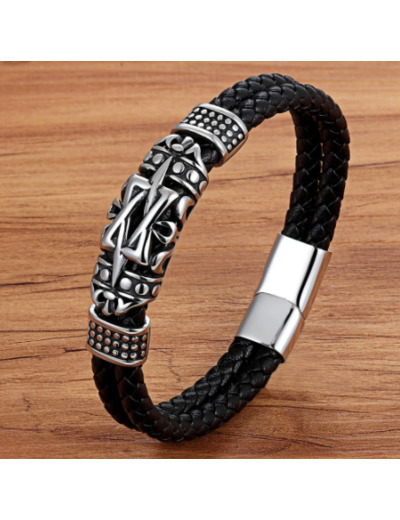 Bracelet tendance en cuir véritable pour hommes 18