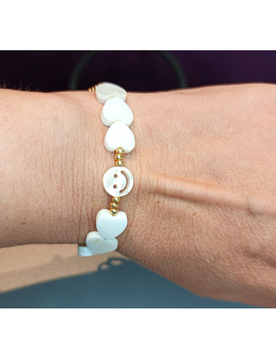 Bracelet nacre cœur/smiley/doré