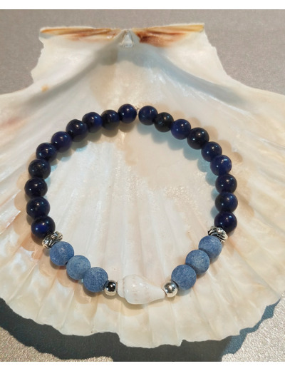 Bracelet Lapis Lazuli/jade bleu montagne/coquillage