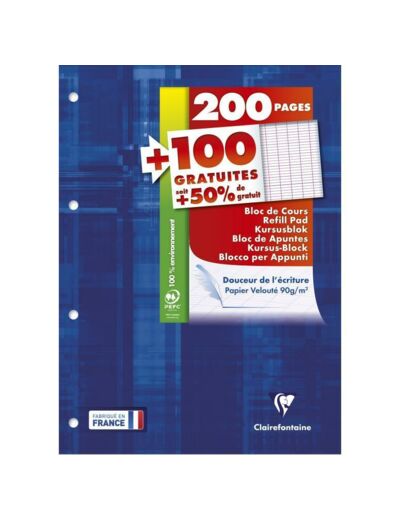 Bloc de cours A4 - 200 pages + 100 gratuites - Séyès