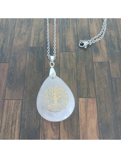 Pendentif quartz rose arbre de vie