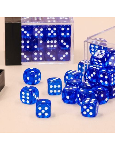 Lot de 36 dés 6 faces - Bleu Transparent
