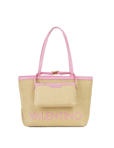 Valentino Maiam Sac Shopping Avec Pochette Amovible Effet Paille Nat/Rosa
