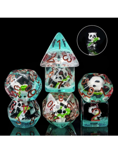Lot de 7 dés résine gamme Insert - en boite - Panda