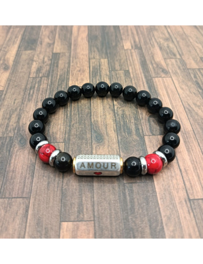 Bracelet "Amour" Obsidienne/Turquoise rouge