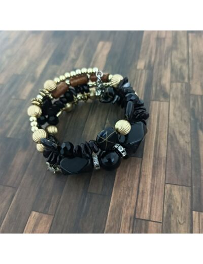 Bracelet multi-rangs noir/marron/doré