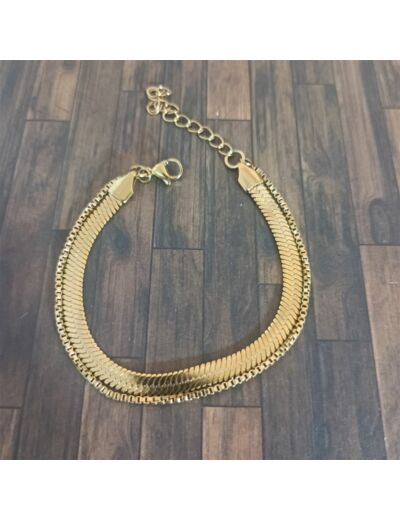 Bracelets en acier inox doré chaîne maille serpentine 2 rangs