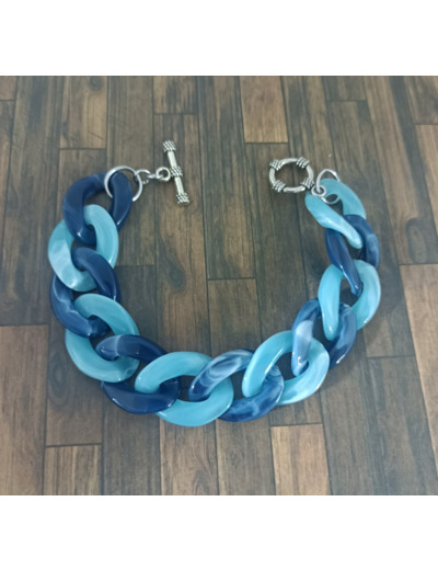 Bracelet gros maillons bleu/bleu ciel argenté 22mm