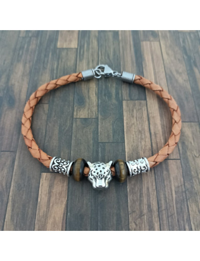 Bracelet homme cuir œil de tigre panthère