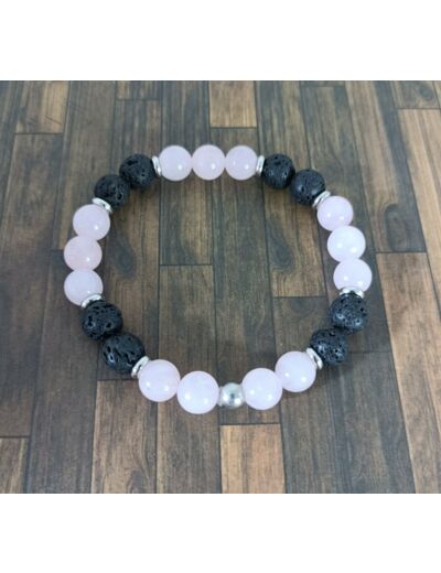 Bracelet quartz rose/pierre de lave