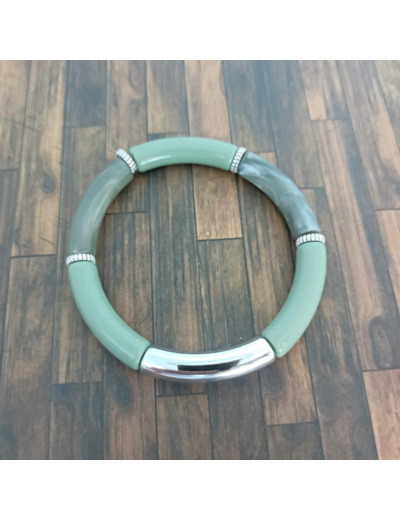 Bracelet tube tons vert olive greige marbré argenté 32mm