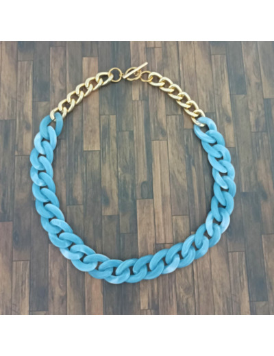 Collier gros maillons bleu ciel/doré