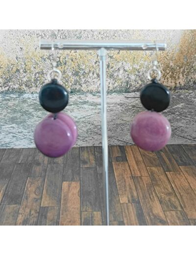 Boucles d'oreilles Félixia noir-violet en ivoire végétal