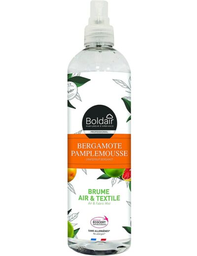 Boldair Désodorisant Brume Ecocert Air & Textile Parfum 100% Naturel Bergamote Pamplemousse