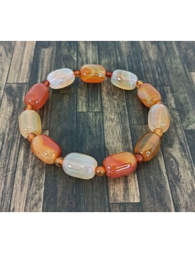 Bracelet en agate orange grosses perles