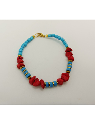 Bracelet hématite/corail rouge/turquoise2