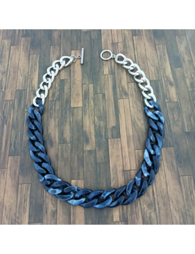 Collier gros maillons bleu marine/argenté