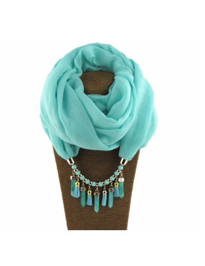 Foulard coton turquoise/doré