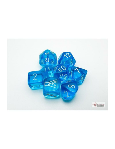 CHESSEX - Set de 8 dés - TRANSPARENT Bleu Tropical / Blanc