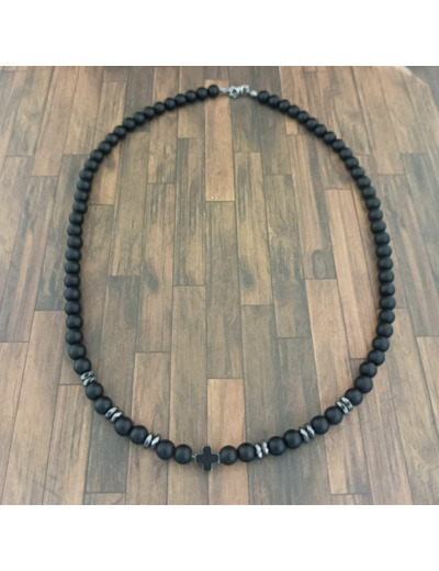 Collier homme onyx/hématite